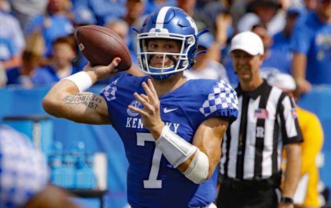 Kentucky quarterback Will Levis dropped back to pass in a game earlier this season.