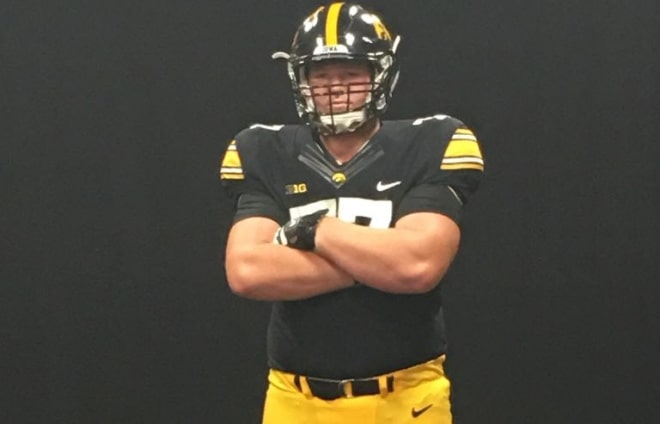 Class of 2020 offensive lineman Tyler Elsbury visited the Hawkeyes on Sunday.