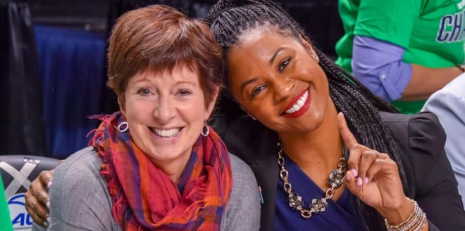 Former Notre Dame women’s basketball head coach Muffet McGraw with her former player and assistant, and successor, Niele Ivey