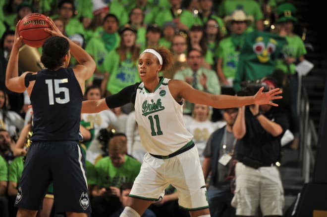 Junior forward Brianna Turner scored 16 points and grabbed 12 rebounds in Notre Dame’s 72-61 loss to the No. 1 Huskies.