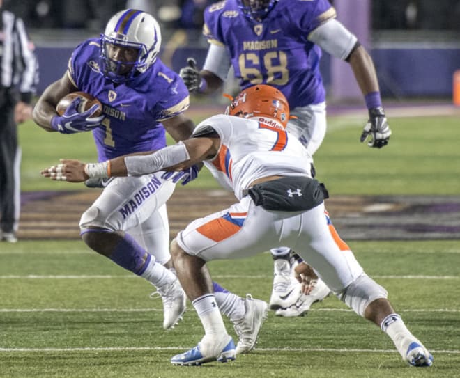 James Madison running back Trai Sharp (shown last year) ran for 130 yards and a touchdown on Saturday against Norfolk State.