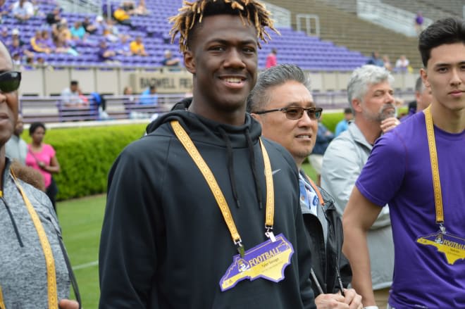 Tyler Savage pictured at this year's ECU's spring football game where he originally picked up a Pirate offer.