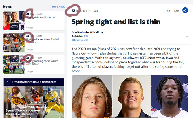 Any article with the circled icon is a premium article on JCGridiron