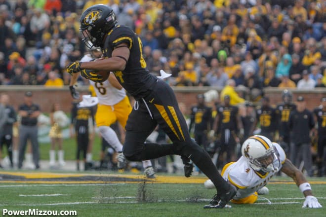 Emanuel Hall had a career-high 10 receptions during Missouri's win over Wyoming in Week Two.