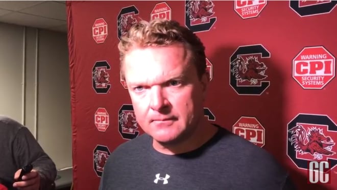 VIDEO South Carolina offensive line coach Eric Wolford