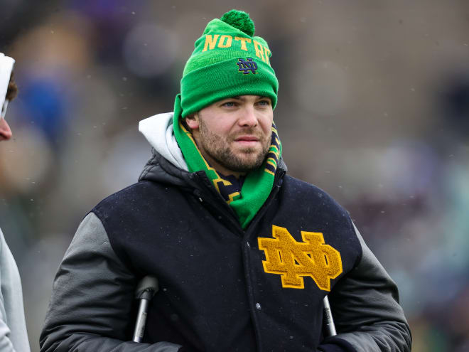 Former Notre Dame linebacker Bo Bauer is still recovering from his season-ending knee surgery in October.