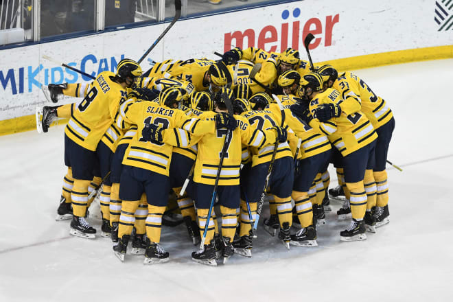 Michigan Wolverines hockey team gets ready for a game.
