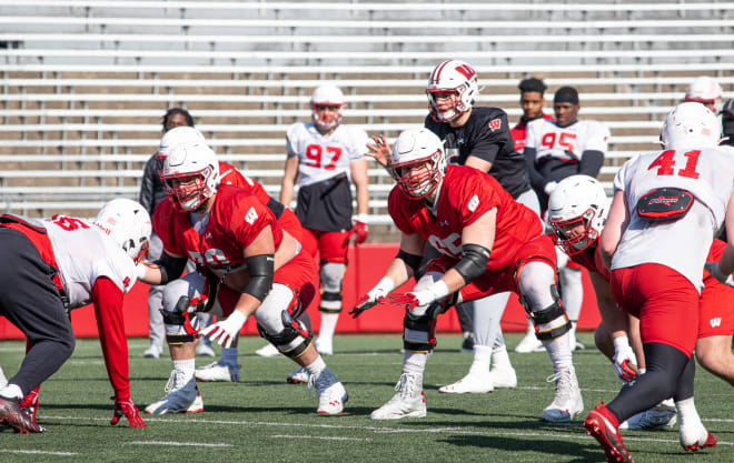 Fifth-year senior Tyler Beach (#65) is set to start at left tackle this fall. 