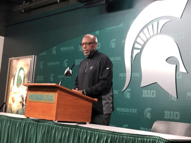 Michigan State interim head coach Harlon Barnett speaks to the media on Oct. 30, 2023. 