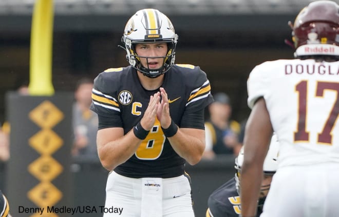 Missouri quarterback Connor Bazelak completed 21 of 31 passes against Central. Michigan but only converted one third down through the air. 