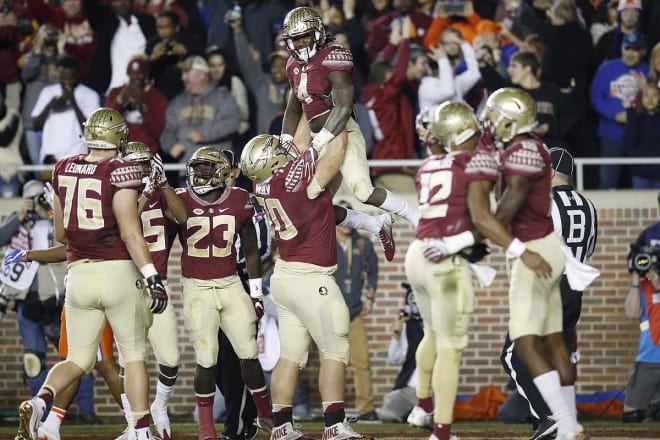 Dalvin Cook celebrates his record-breaking 45th career rushing touchdown.