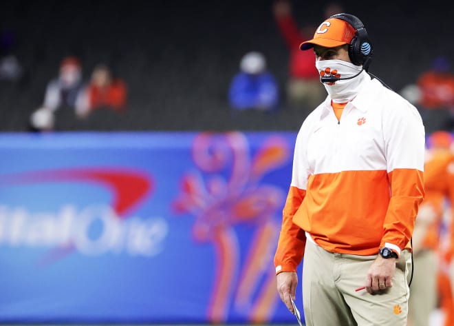 Clemson head coach Dabo Swinney is shown here in the Mercedes-Benz Superdome in New Orleans (La.) on January 1.