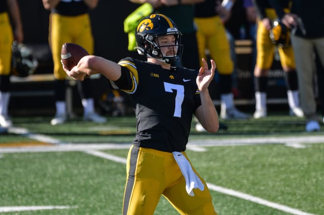 Spencer Petras discusses his first win as Iowa's starting quarterback. (Photo: USA Today)