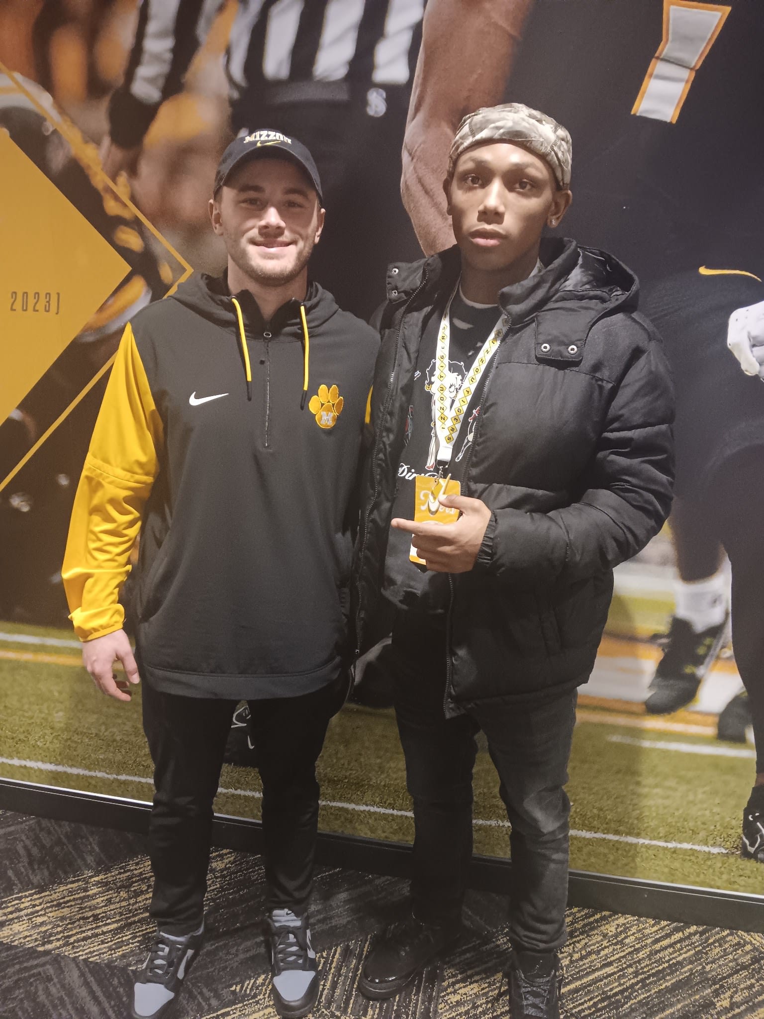 Bo Els (left) stands with Tylen Mathews (right) at Memorial Stadium in Columbia, Missouri.