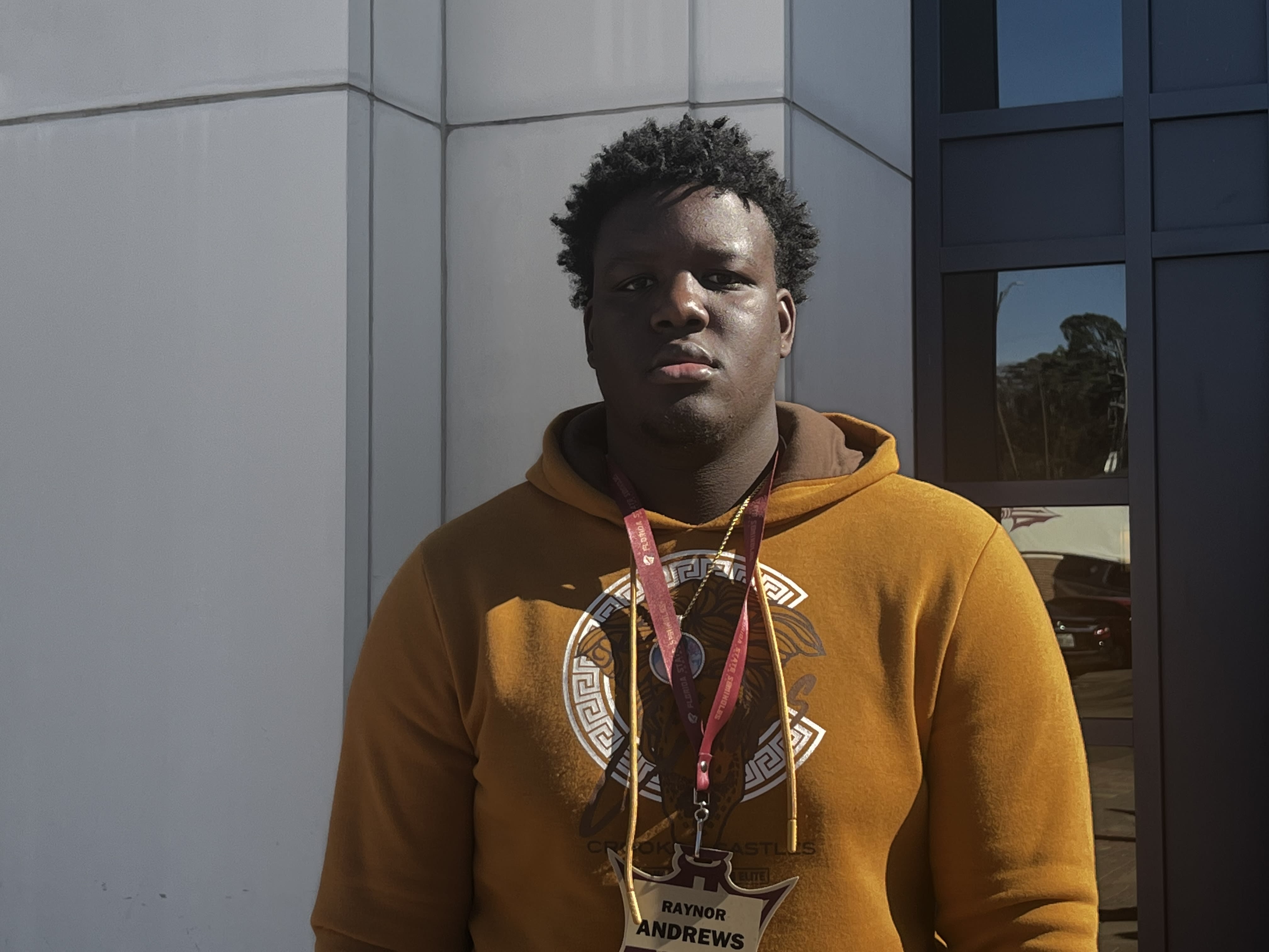2024 offensive tackle Raynor Andrews from Miami Jackson High visits FSU for Junior Day on January 28, 2023.