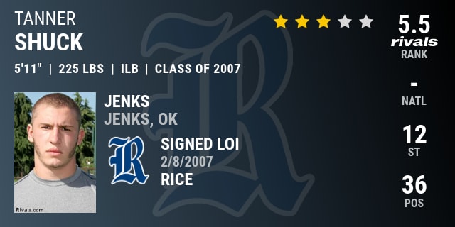 Tanner Shuck 2007 Inside Linebacker Rice